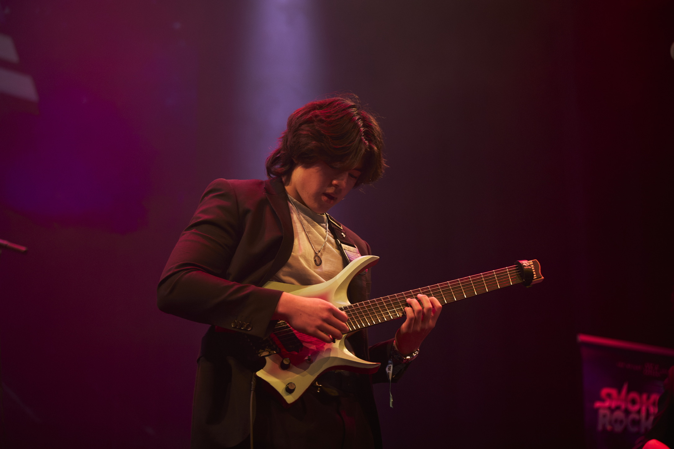Burnside High School student Corban Blackwell performing at Rockquest.