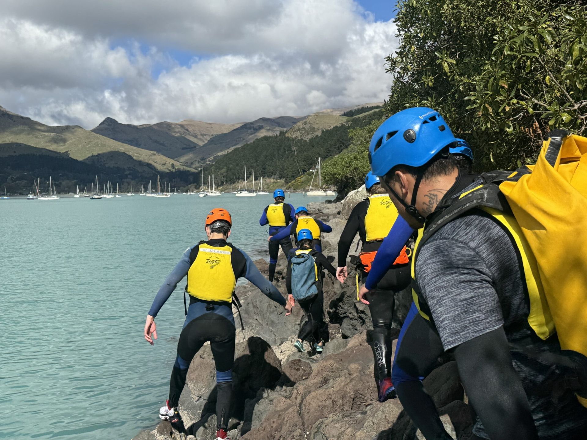 Waipuna adventure therapy participants during a Canterbury coastal activity.