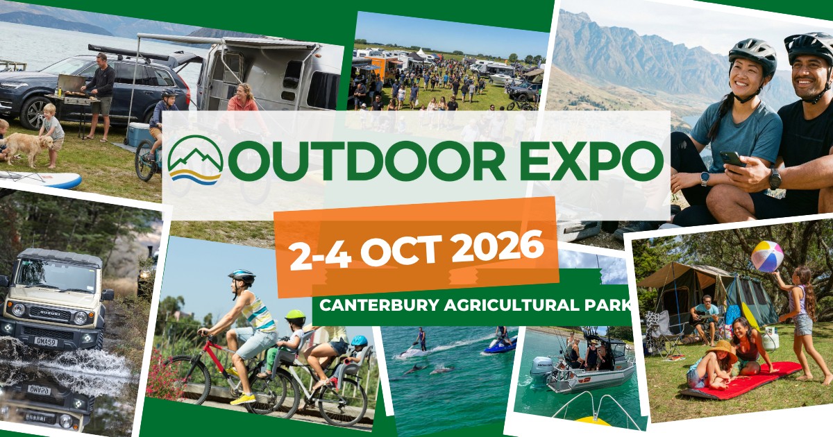 Outdoor Expo 2026 event graphic for Christchurch outdoor community event.